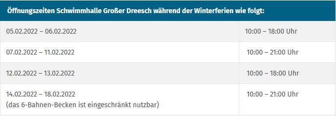 Schwimmhalle Großer Dreesch: Geänderte Öffnungszeiten während der Winterferien | 1